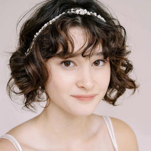 Twigs & Honey Elegant Bridal Pearl and Gold Floral Headband - Picture 1 of 6